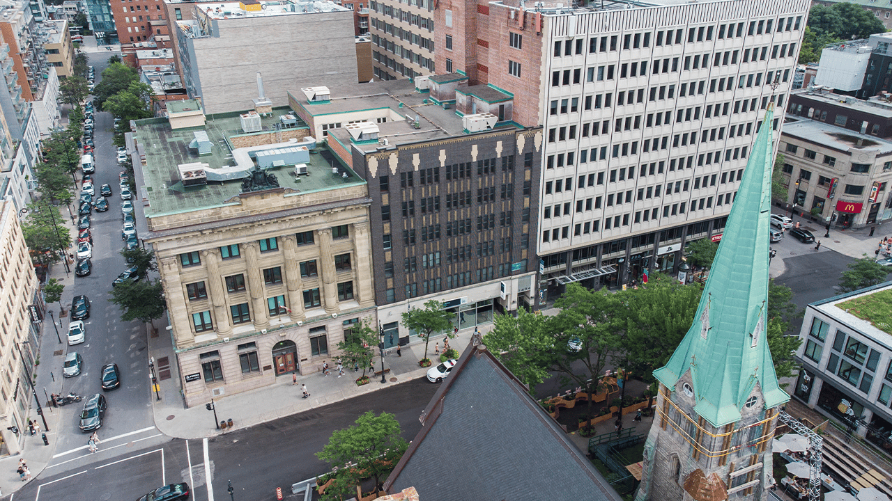 aerial photo of office block in Montreal